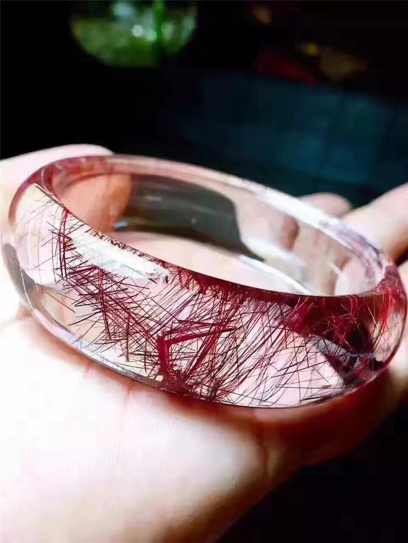 天然红发晶顺发晶水晶手镯 红水晶顺发手镯红钛晶镯子 璧瑞实业