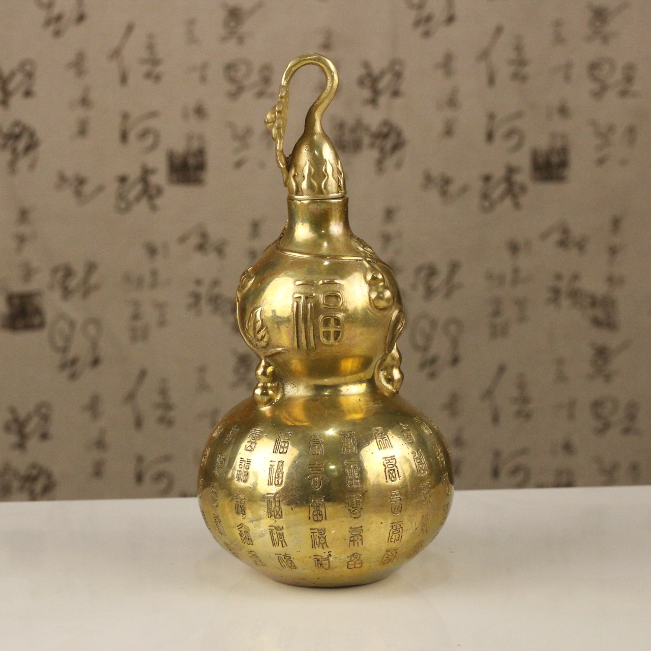 铜葫芦摆件纯铜福字葫芦万福金属工艺品揭盖葫芦