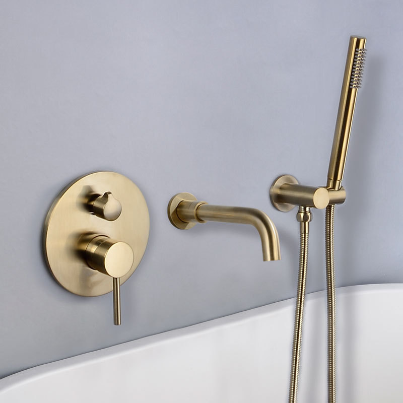 Copper Brushed Gold Hot and Cold Faucet Imperial Concubine Bathtub Side Concealed Split Wall Faucet La1056