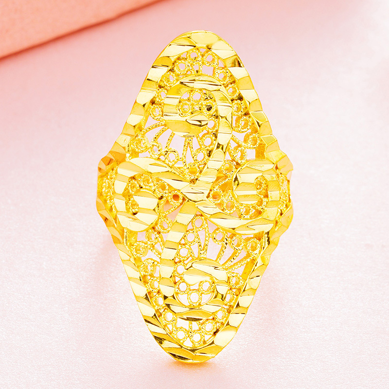 Cross-Border European Gold-Plated Large Women's Ring No Color Fading Japanese and Korean Imitation Gold Ornament Personality Alluvial Gold Female Middle East Ornament