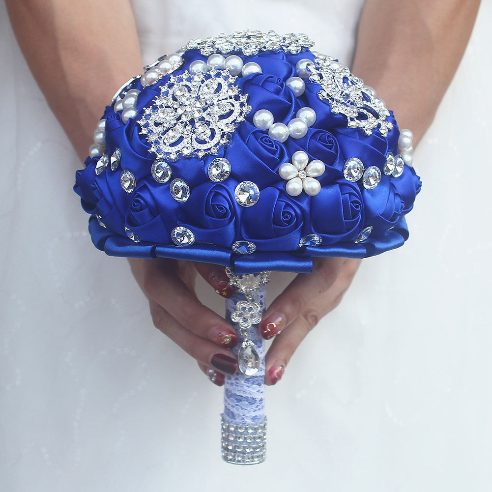 亚马逊热销蓝色婚礼新娘手捧花缎带手腕花胸花婚庆用品 t4965-a