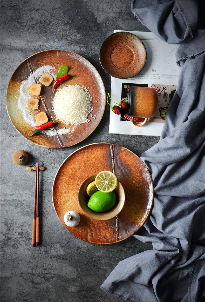 手工艺术陶艺盘披萨糕点烘焙板岩石摆盘西餐餐具牛排盘高温陶瓷盘