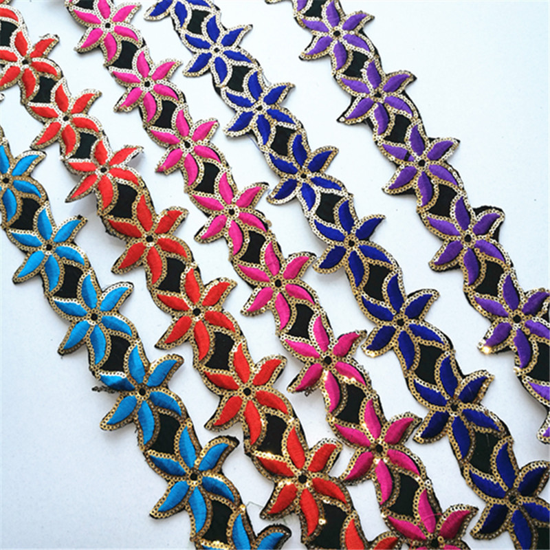 新品手工辅料布贴花边 衣服亮片裙边演出服装饰配饰带背胶4.8米