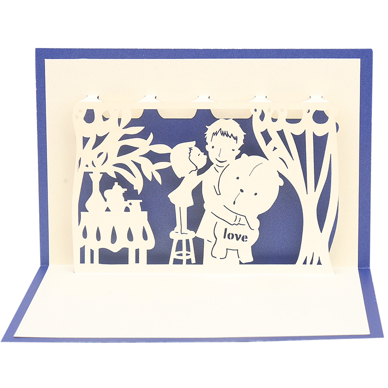 父亲节贺卡纸雕3d父爱立体贺卡节日祝福感谢卡片明信片定制送爸爸