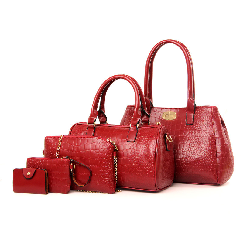 Women's Bag 2022 New European and American Fashion Crocodile Pattern Five-Piece Set Mother and Child Bag Crossbody Shoulder Handbag Factory Wholesale