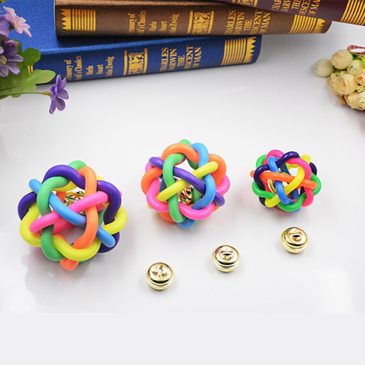 Pet Toy TPR Sounding Rainbow Ball Dog Toy Cat Colorful Woven Bell Ball Factory in Stock