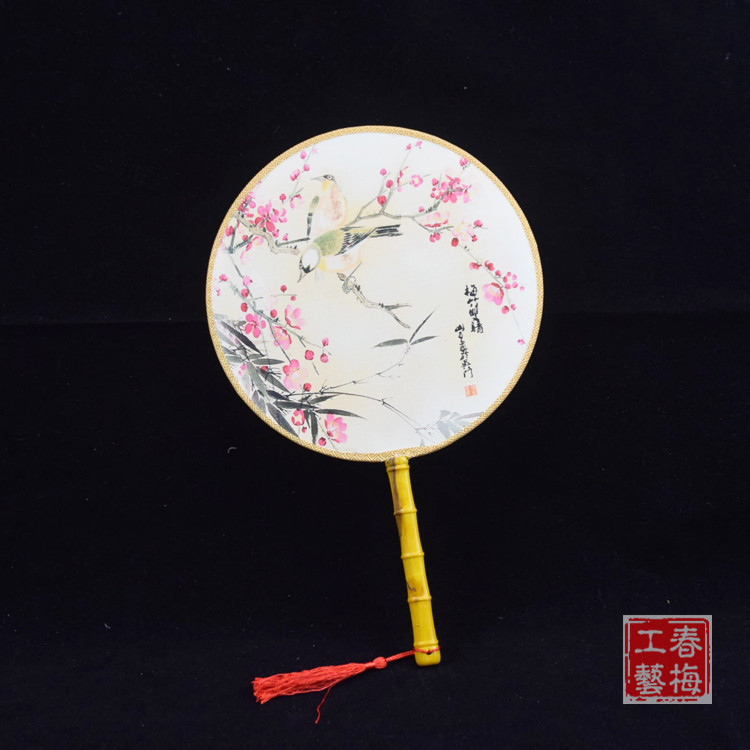 中国风圆形仿真丝团扇单面宫廷扇子表演道具影楼拍照扇子批发