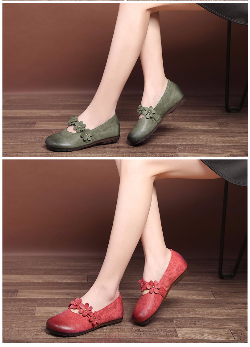 纤纤佳人 2018春季新款原创手工真皮单鞋女复古森女浅口女鞋子