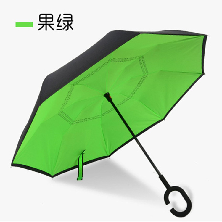 Hand Free Double Layer Gift Umbrella Custom Car Reverse Umbrella Advertising Umbrella Custom Straight Rod Solid Color All-Weather Umbrella Printing Logo