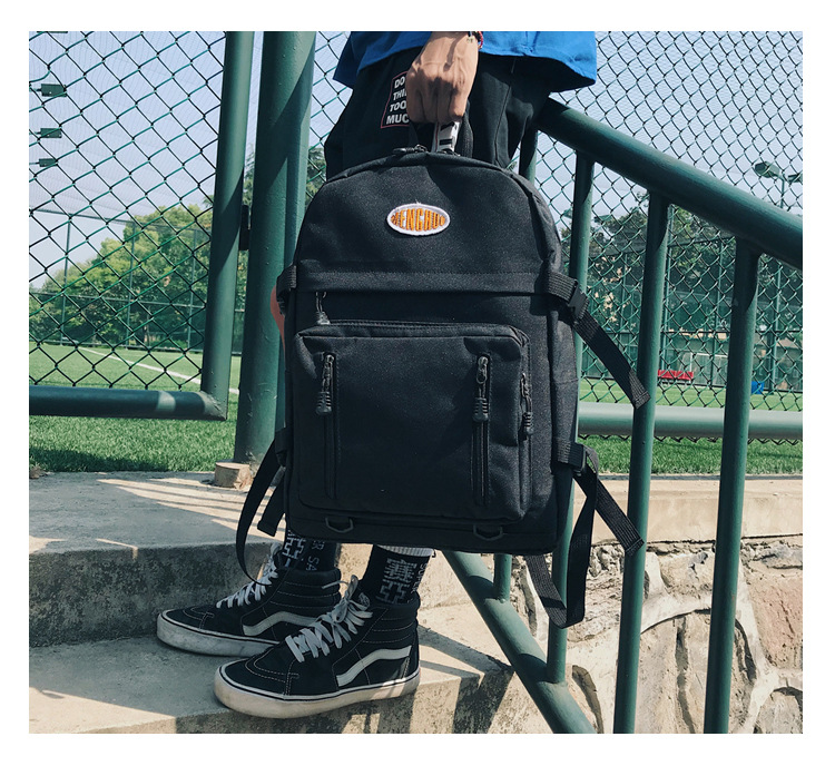 d-517menghuo原创字母刺绣大容量多口袋双肩包学生旅行时尚背包