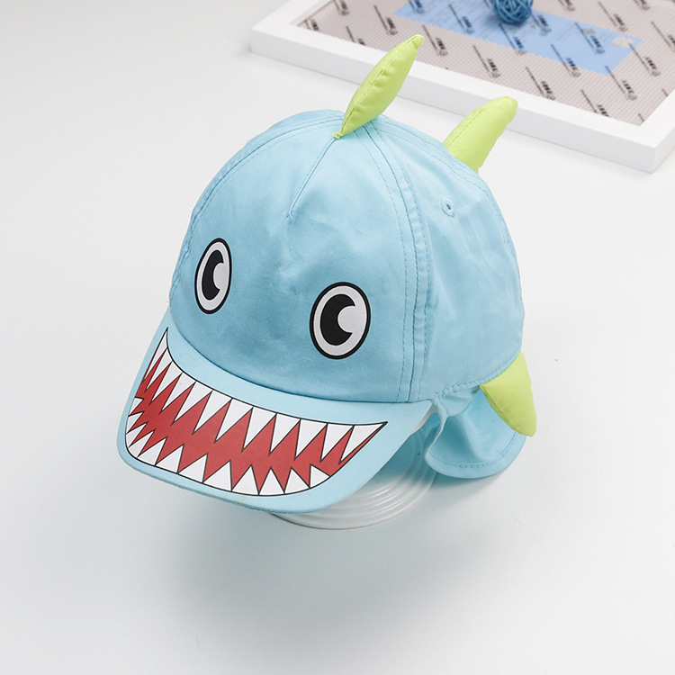 春夏款儿童批发帽卡通鲨鱼造型渔夫帽立体绣花宝宝遮阳帽