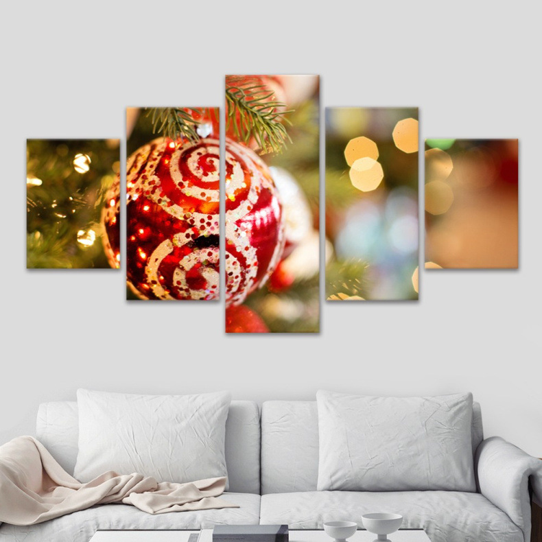 1件代发外贸订单 圣诞树欧美喜庆五联拼画家居客厅装饰画挂画壁画