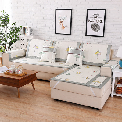 沙发垫夏季防滑布艺欧式冰丝凉席坐垫子靠背皮沙发套罩巾全盖雨伞