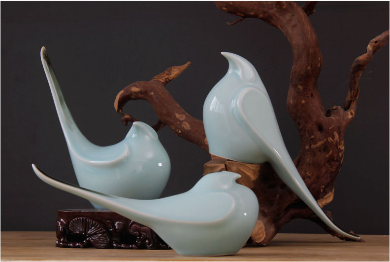 景德镇陶瓷手工影青釉小鸟喜鹊落地摆件创意现代装饰家装软装家具