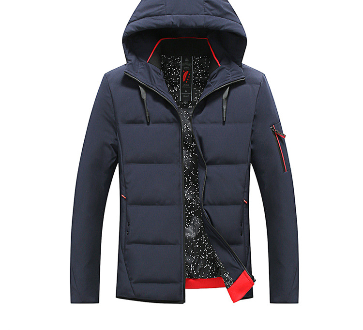 欧美简约秋冬季新款男士连帽加厚纯色短袖白鸭绒大码修身羽绒服男