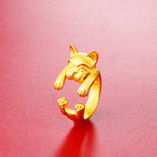 越南沙金猫戒指活口狸猫招财猫黄铜镀金色戒指动物可爱猫现货批发