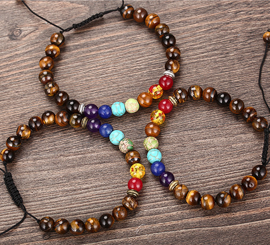 亚马逊爆款 8mm七脉轮编织香巴拉手链瑜伽能量石手镯 多色可选