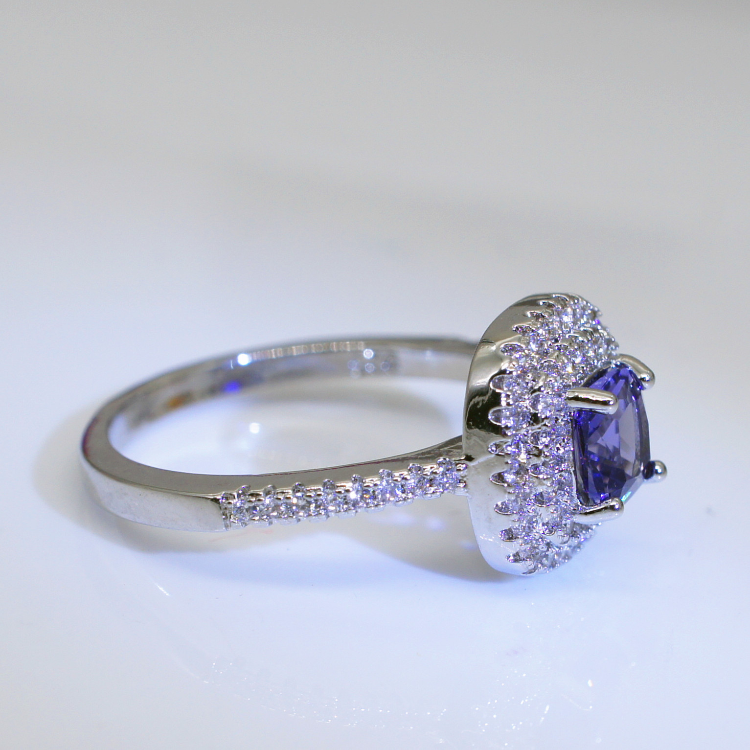 wish新款双层虎爪方形锆石戒指 欧美镶嵌托帕石彩钻指环