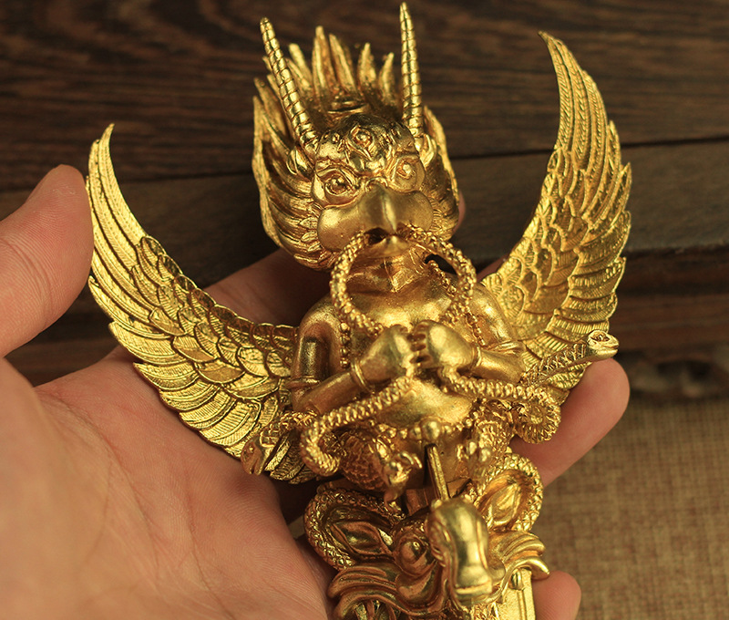 纯铜 大鹏金翅鸟佛像 仿尼泊尔密宗鎏金金翅大鹏鸟护法佛像高19cm