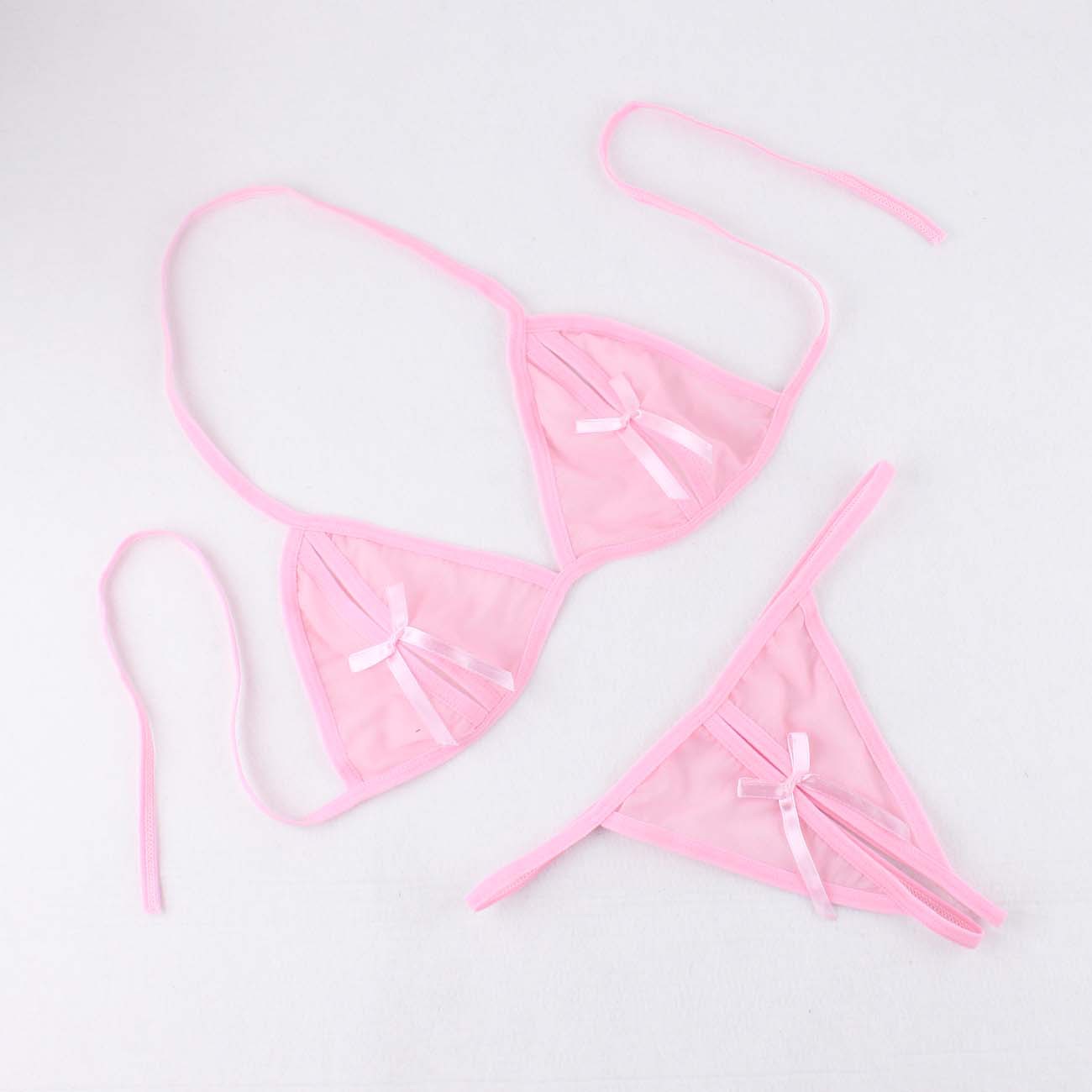 性感情趣内衣套装 透明网布三点式 开裆露乳绑带内衣