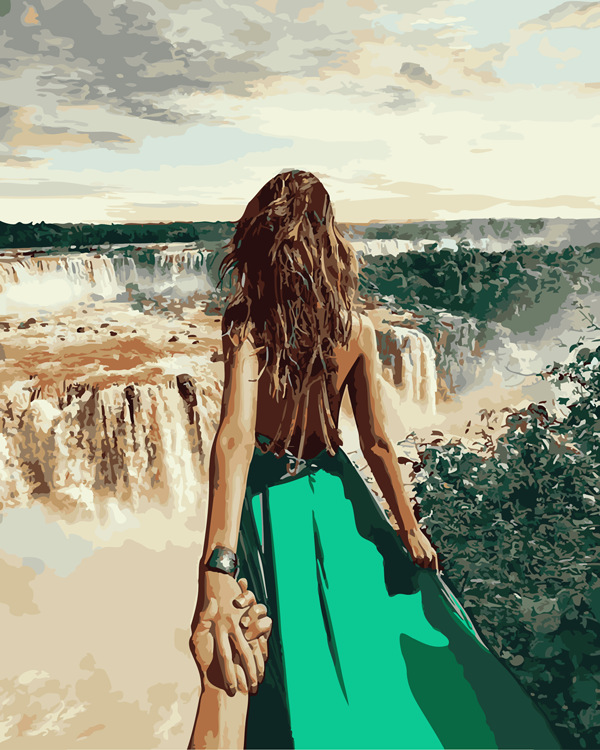 新款diy数字油画 浪漫情侣手绘人美女背影风景建筑带你去旅行牵手