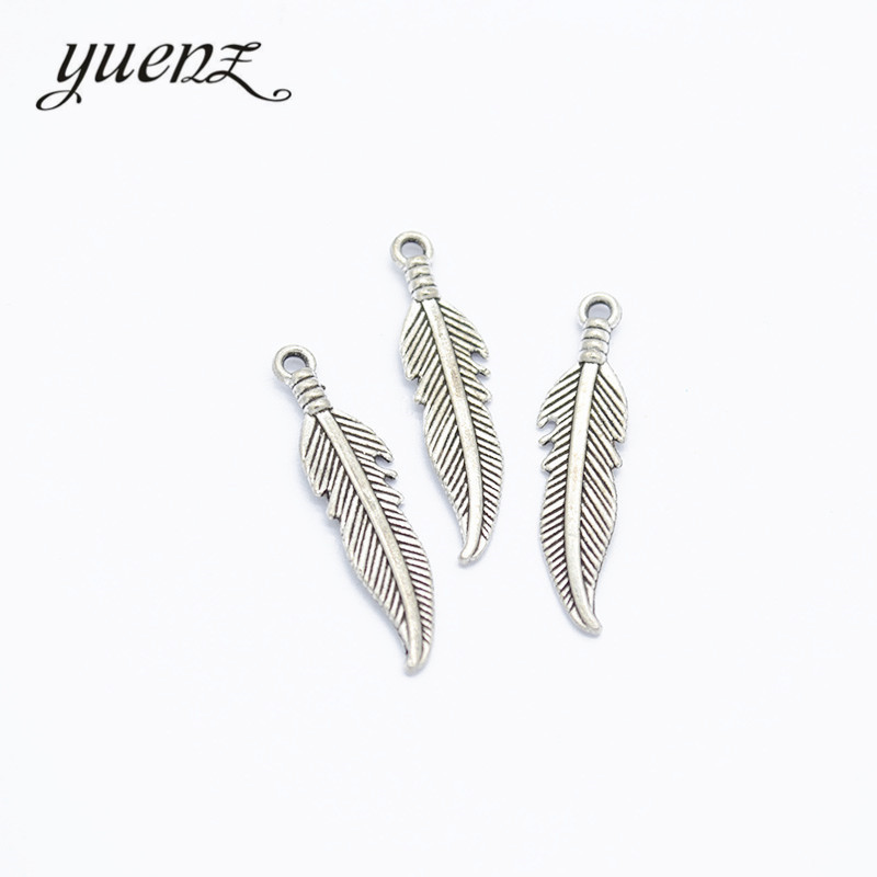 Yuenz Antique Silver Feather Pendant DIY Alloy Ornament Necklace Bracelet Accessories 27 * 6mm D