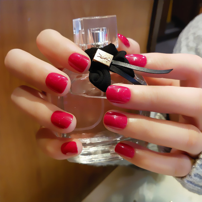 0成交1079套相似简约ins风短款美甲成品穿戴甲假指甲成品玫红色块指甲