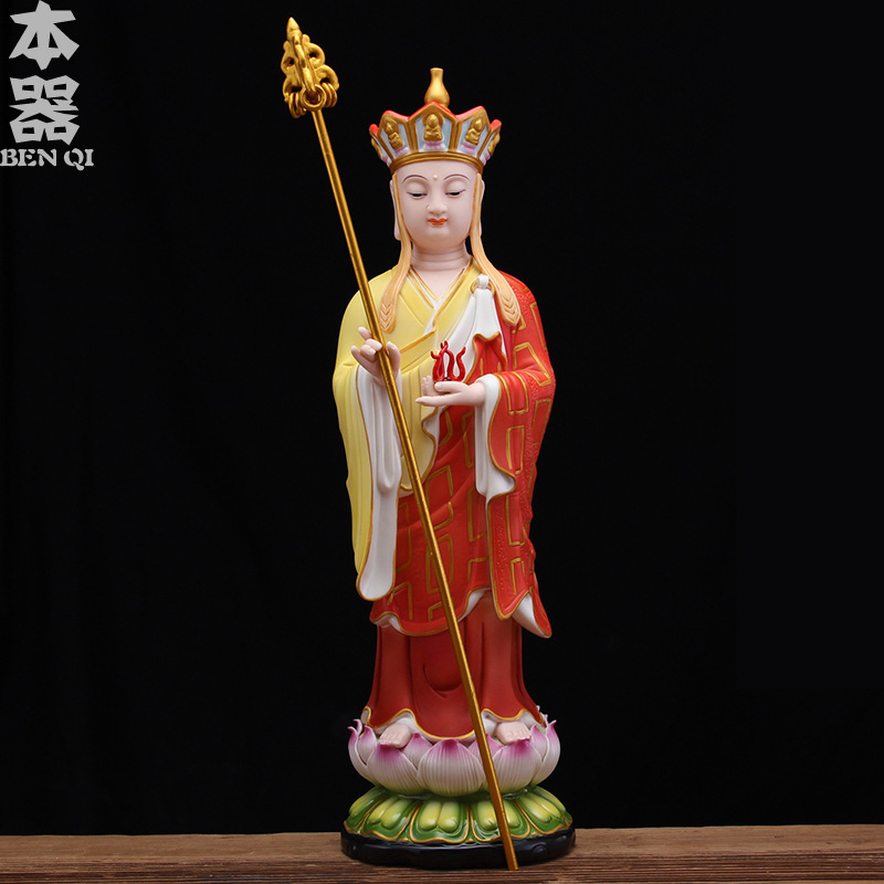 本器德化白瓷工艺品陶瓷彩绘地藏王佛像立式戴帽地藏菩萨供奉摆件