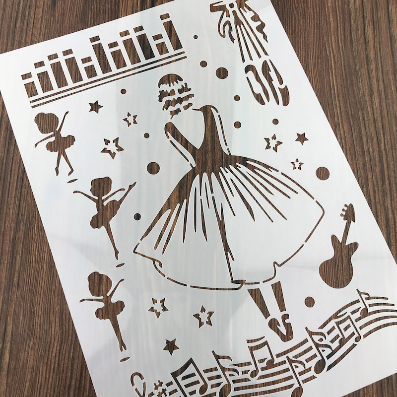 加厚a4音乐人物绘画尺模板 diy儿童手账本镂空涂鸦模板