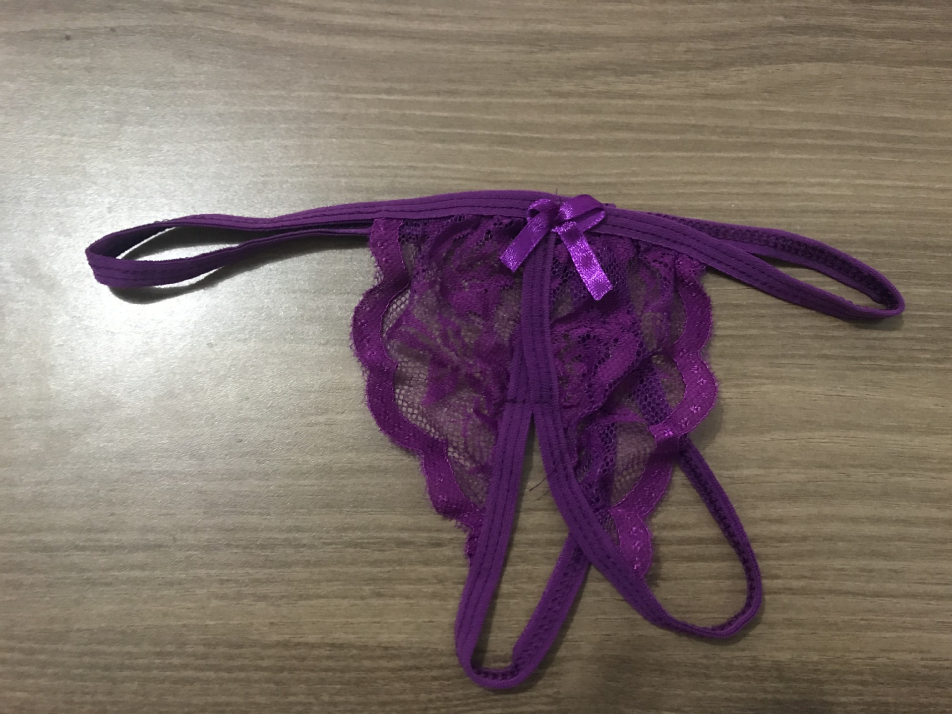 女士性感单蝴蝶结t裤情趣内衣夜店开裆t型内裤蕾丝开档丁字裤