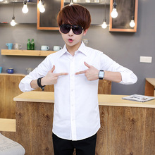 韩版青少年方领男式衬衣 休闲男士长袖衬衣 舒适男士修身衬衫