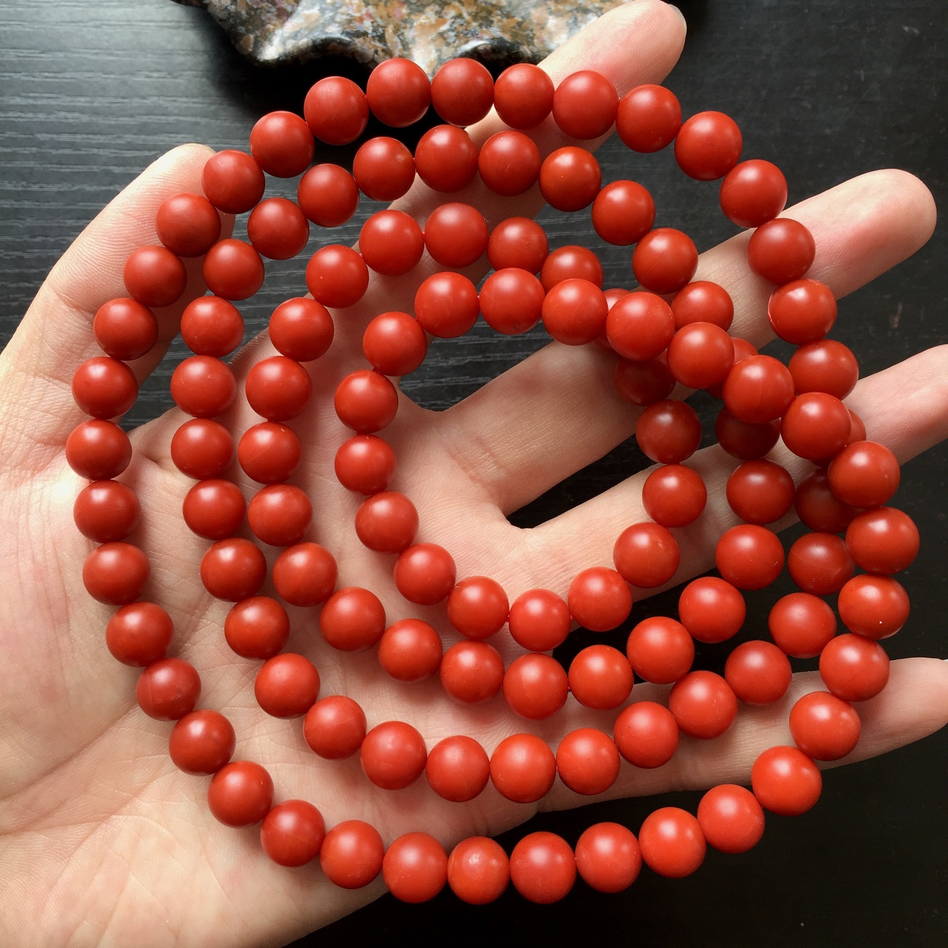 保山南红108佛珠 柿子红满色满肉南红玛瑙 天然保山南红手串佛珠