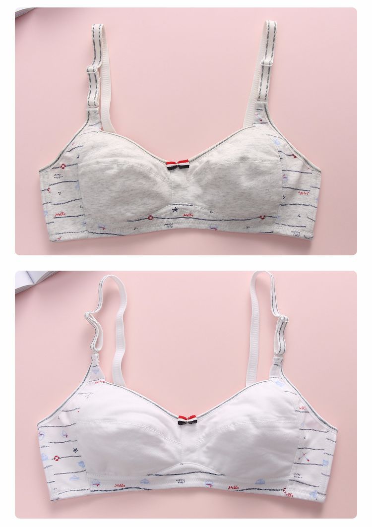 新品 薄杯少女学生发育期文胸 背扣小背心 女大童内衣 海军风