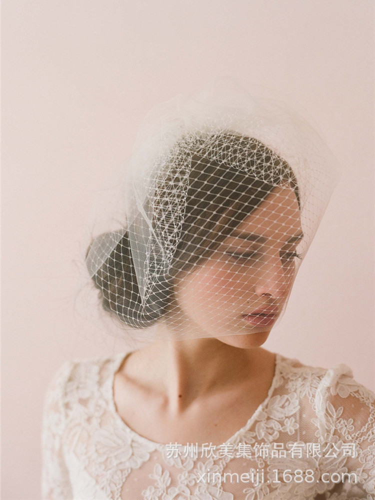 v004双层新娘遮面纱 两种材质手缝发梳全包头新娘短头纱 婚纱配饰