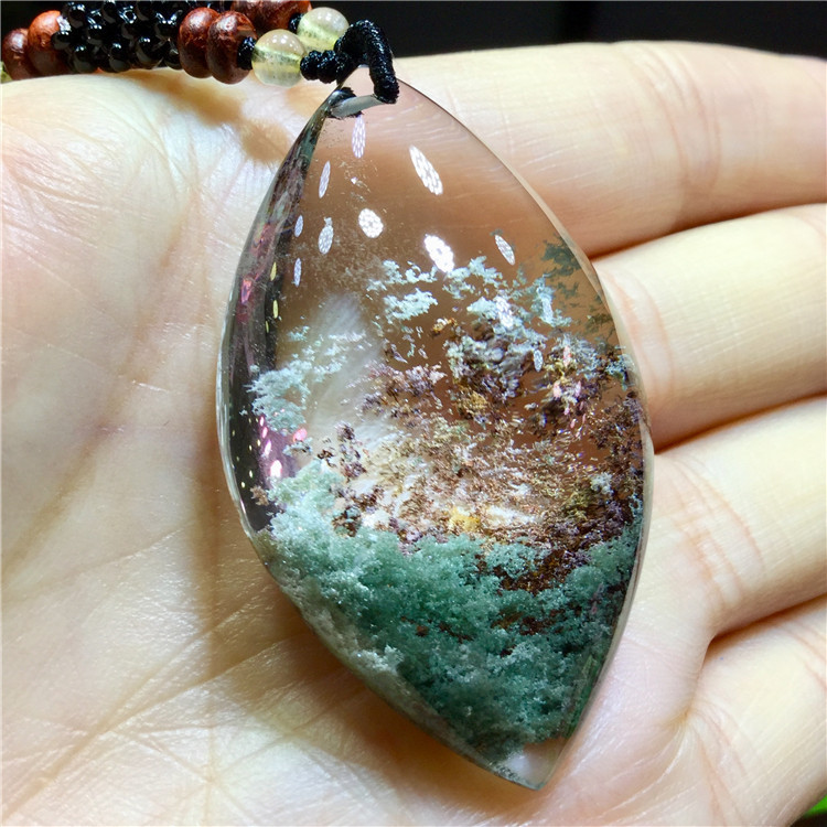 东海水晶天然绿幽灵聚宝盆原石随形平安无事牌吊坠