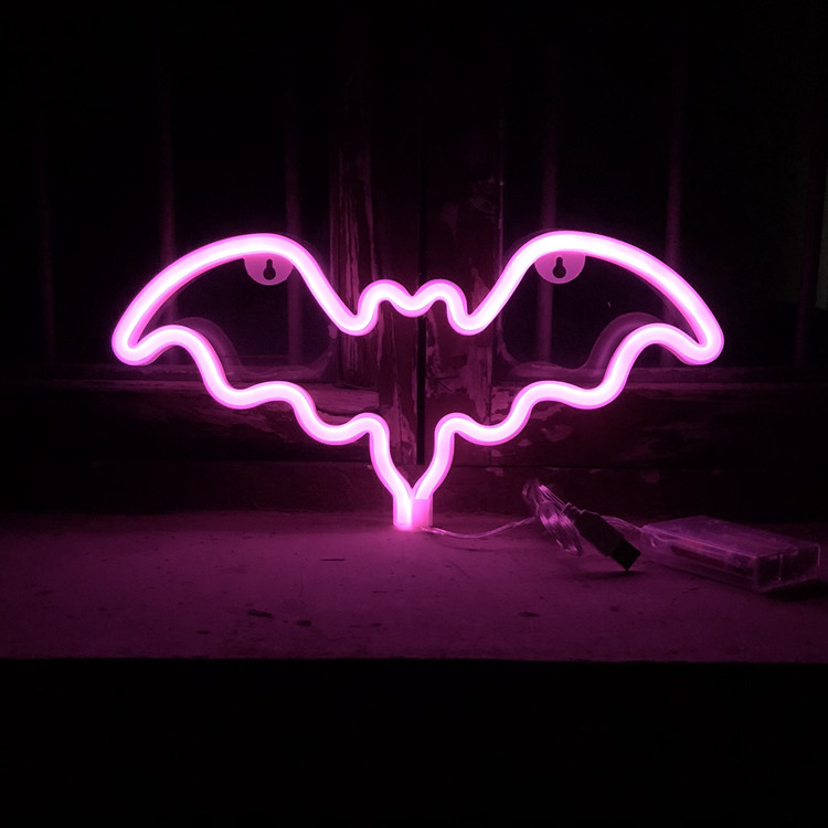 厂家直销 led蝙蝠造型灯 霓虹灯 电池盒usb两用 室内布景装饰