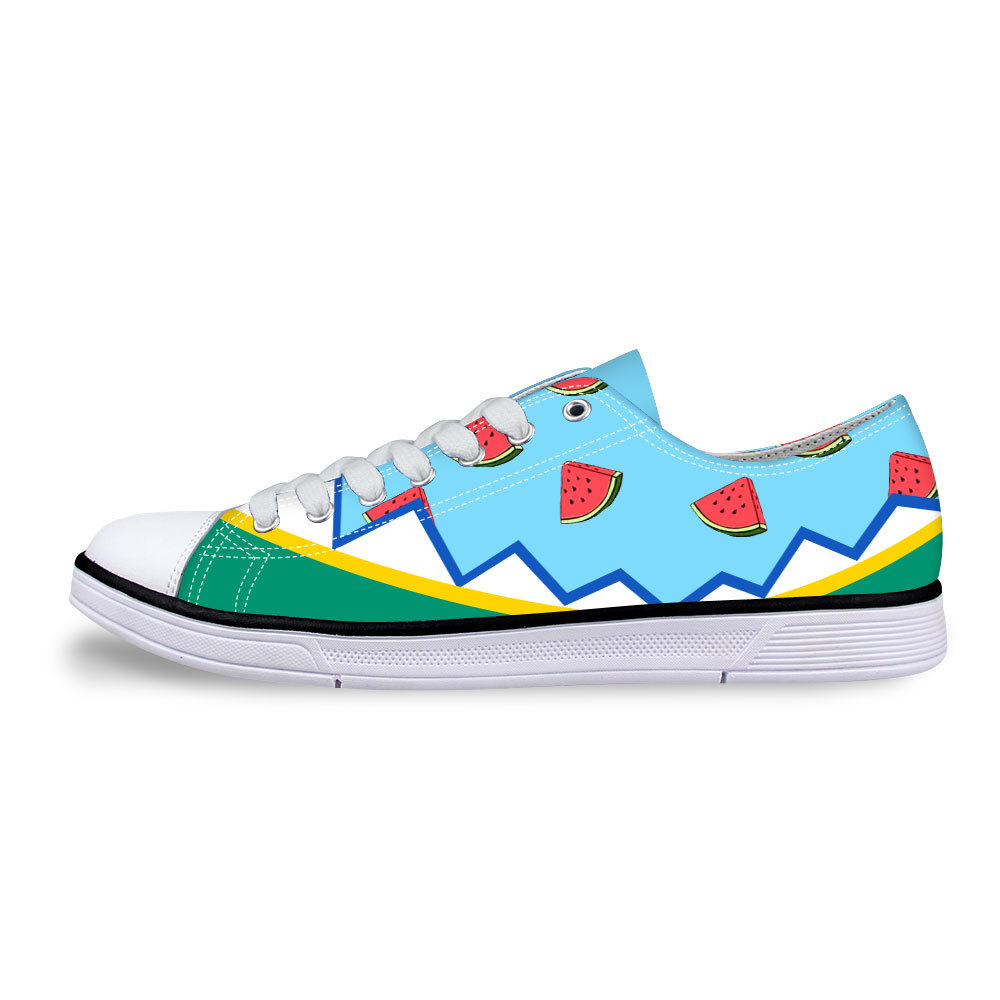 跨境低帮帆布鞋迷彩撞色创意图案定制布鞋女士帆布鞋一件代发