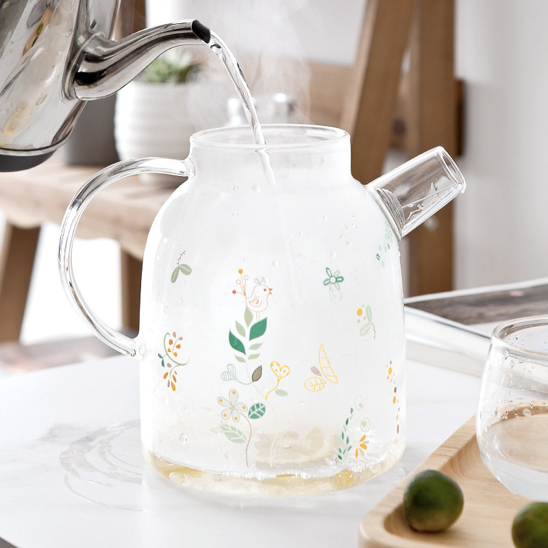 Creative Heat Resistant Glass Cold Water Bottle Filter Flower Teapot Water Pitcher Cup Tea Set Large Capacity Water Utensils Set