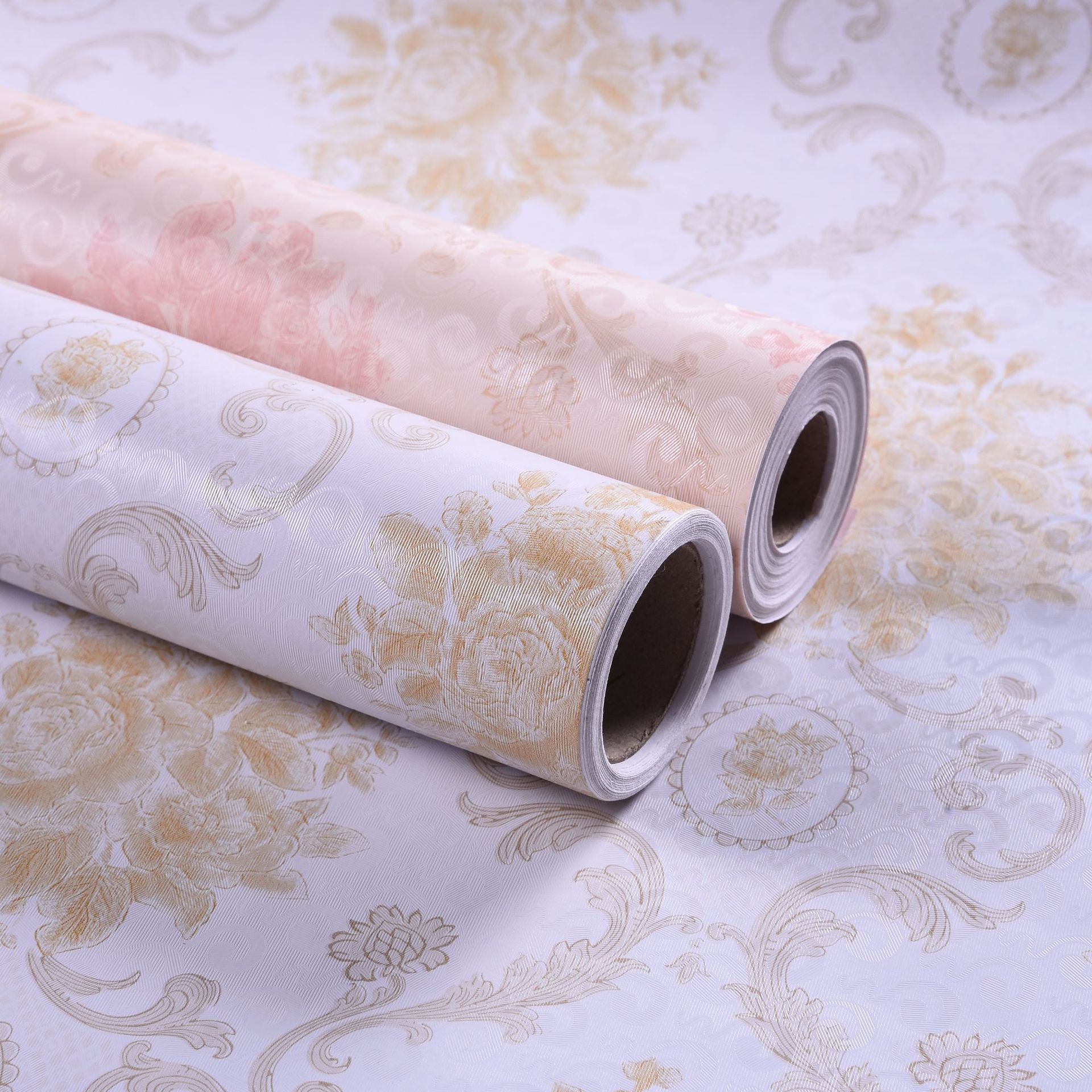 自粘pvc现代简约玫瑰花墙纸卧室客厅服装店美容院时尚美化壁纸