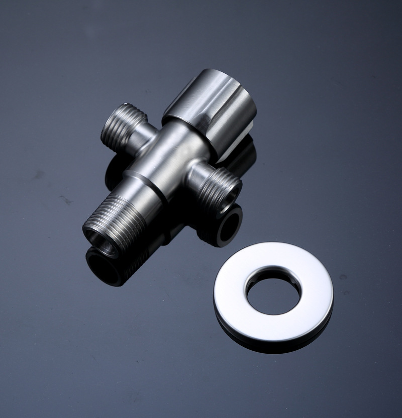 304不锈钢三通一进二出冷热水开关热水器马桶双出水加长三角阀