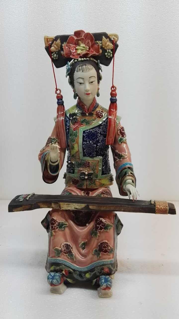 林伟东大师作品正品初夏荷花姑娘石湾陶瓷公仔古典仕女美女装饰