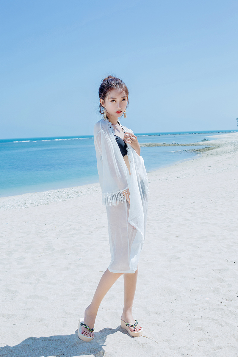 防晒沙滩衣 海边开衫度假裙 比基尼罩衫泳衣外搭 雪纺沙滩裙
