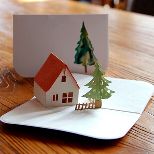 情人节贺卡毕业季生日贺卡3d立体小屋韩国创意商务定制明信小卡片