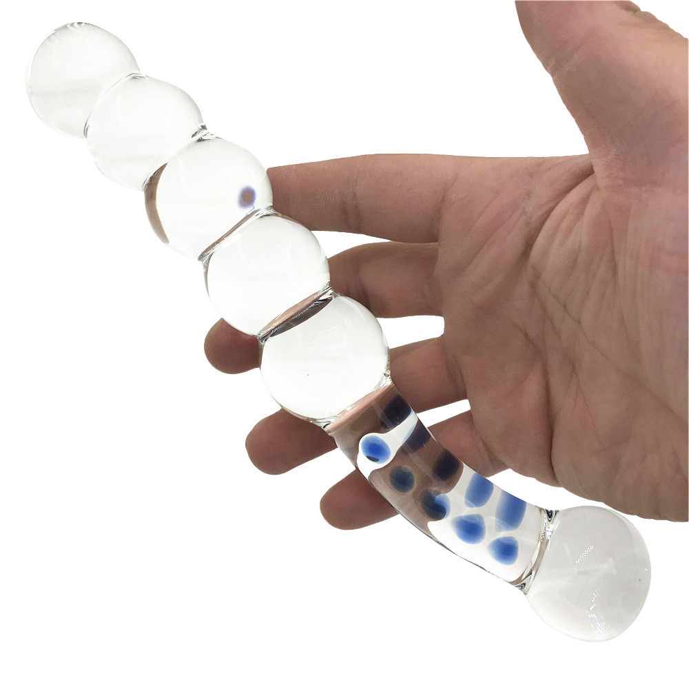 zcz五珠双用玻璃水晶阳具冰火棒男女用自慰器具后庭肛门塞自慰棒