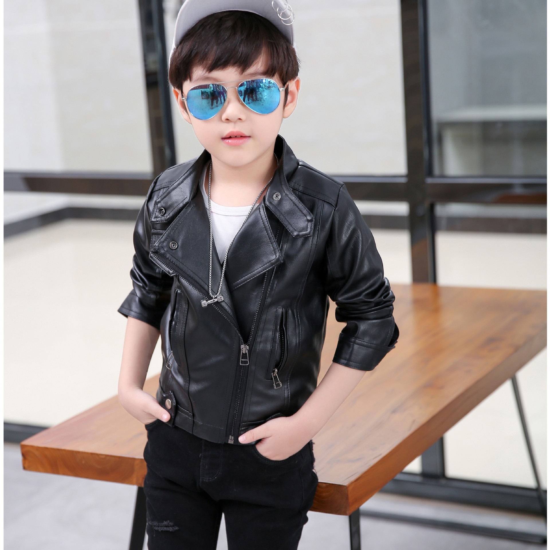 童装男童机车服春秋夹克2018男孩外衣韩版帅气新款儿童皮衣外套潮