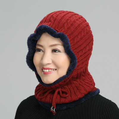 针织毛线帽_冬天老人帽子奶奶包头帽护脸护耳针织加绒保暖中老年男女