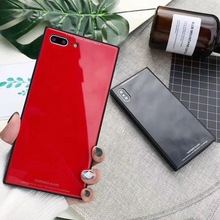 新款大牌方形纯色玻璃手机壳简约时尚适用于7p防摔钢化玻璃保护套