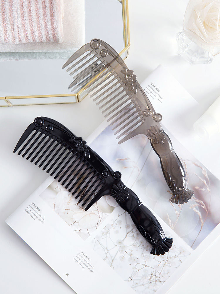 雕花防静电梳子家用大齿梳 塑料长发宽齿梳按摩美发卷发梳