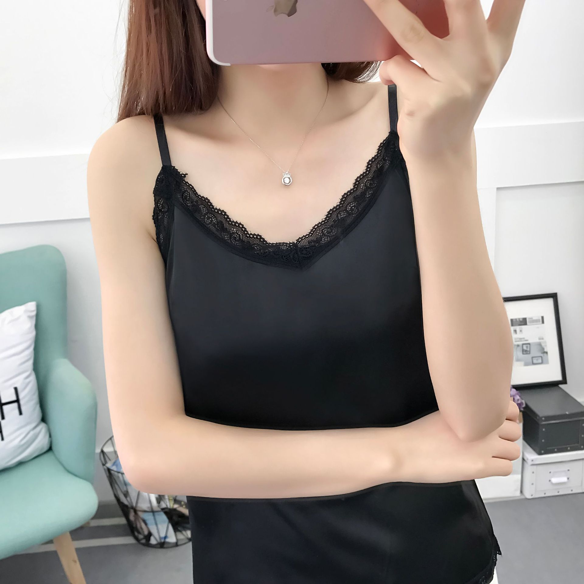 吊带背心女夏棉女装打底衫韩版v领蕾丝边吊带背心百搭