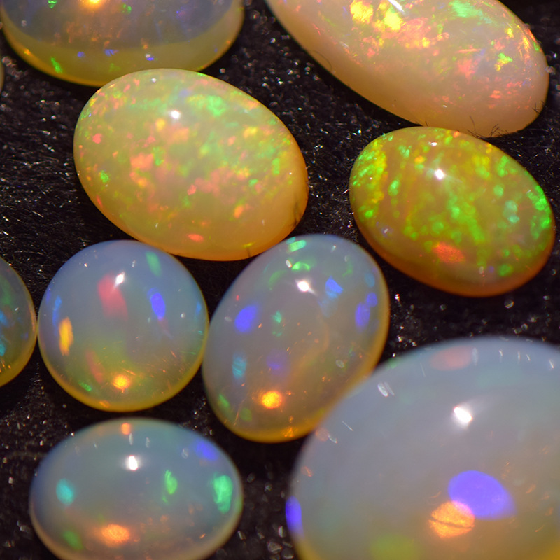 天然水欧泊opal 优质火彩戒面裸石18k金镶嵌配石 厂家批发